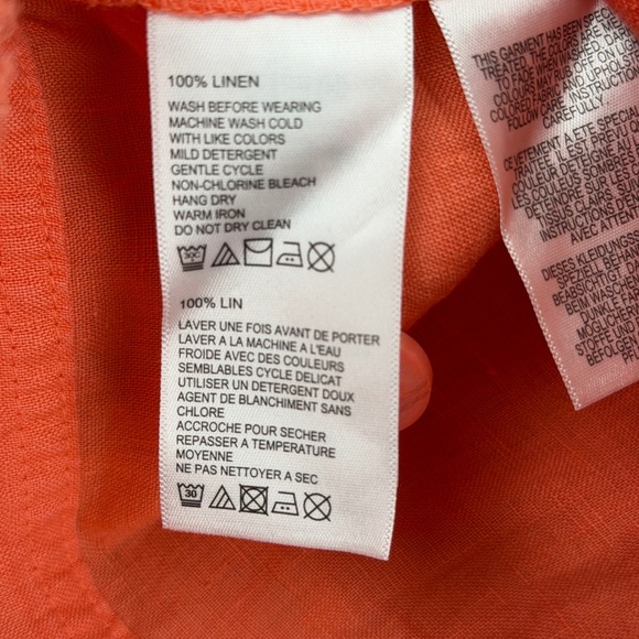 Tommy Bahama Linen Button Up Shirt Jacket Coral Orange XL Raw Hem - Picture 8 of 8